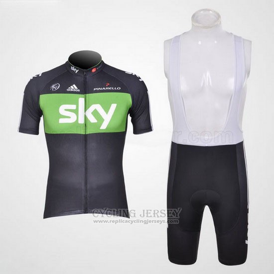 2012 Cycling Jersey Sky Black and Green Short Sleeve and Bib Short